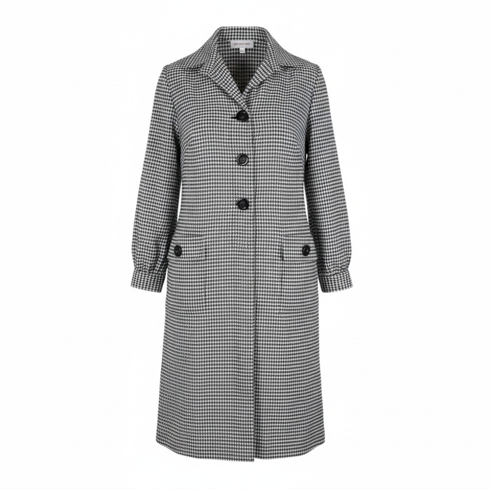 Talbots Coat Dress Size 8 Black White Houndstooth Side Slits Pullover Pockets